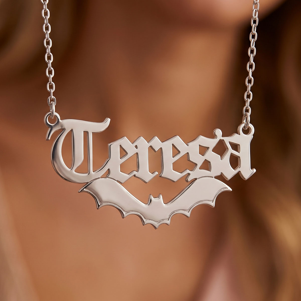 Cosplay Bat Prop - Collar de acero inoxidable con nombre